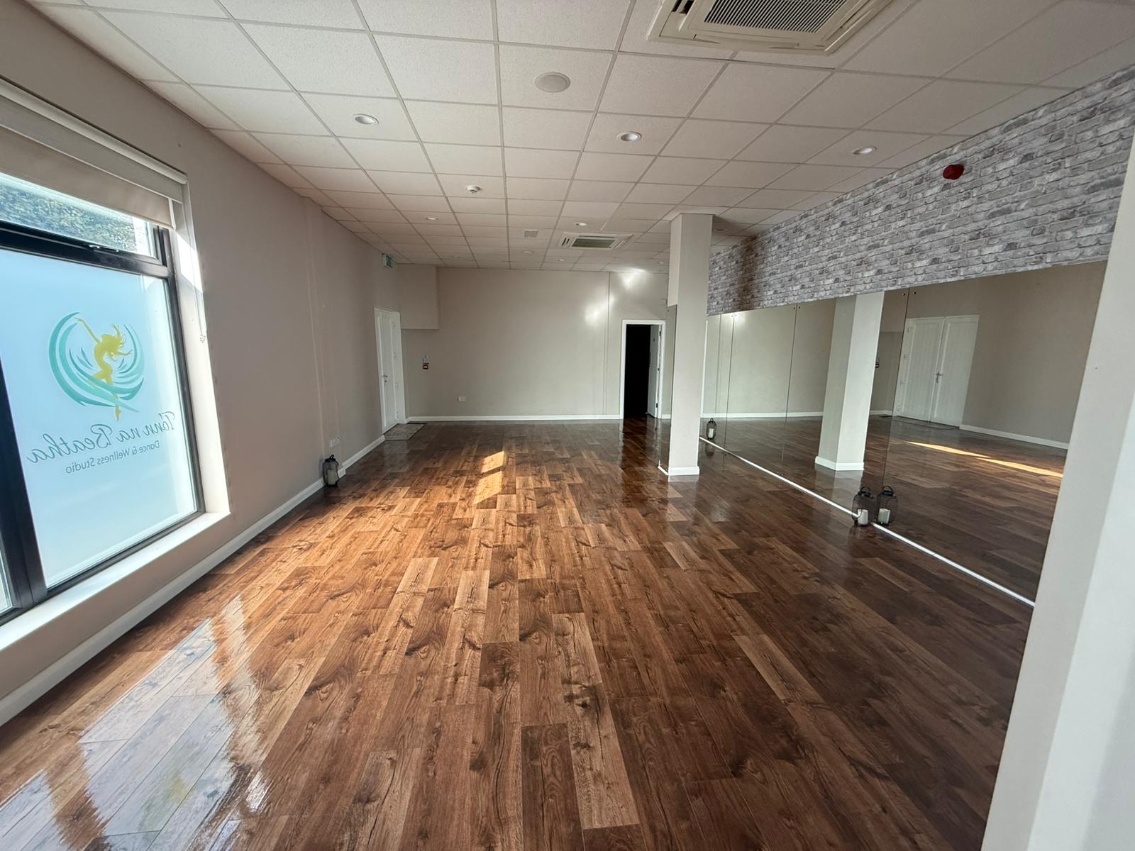 Professionally cleaned wooden studio floor