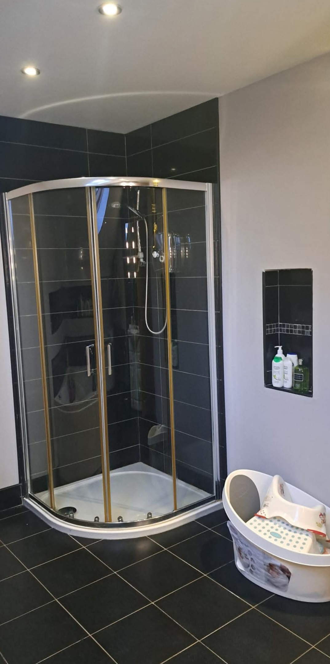 Immaculately cleaned shower with no soap scum or stains